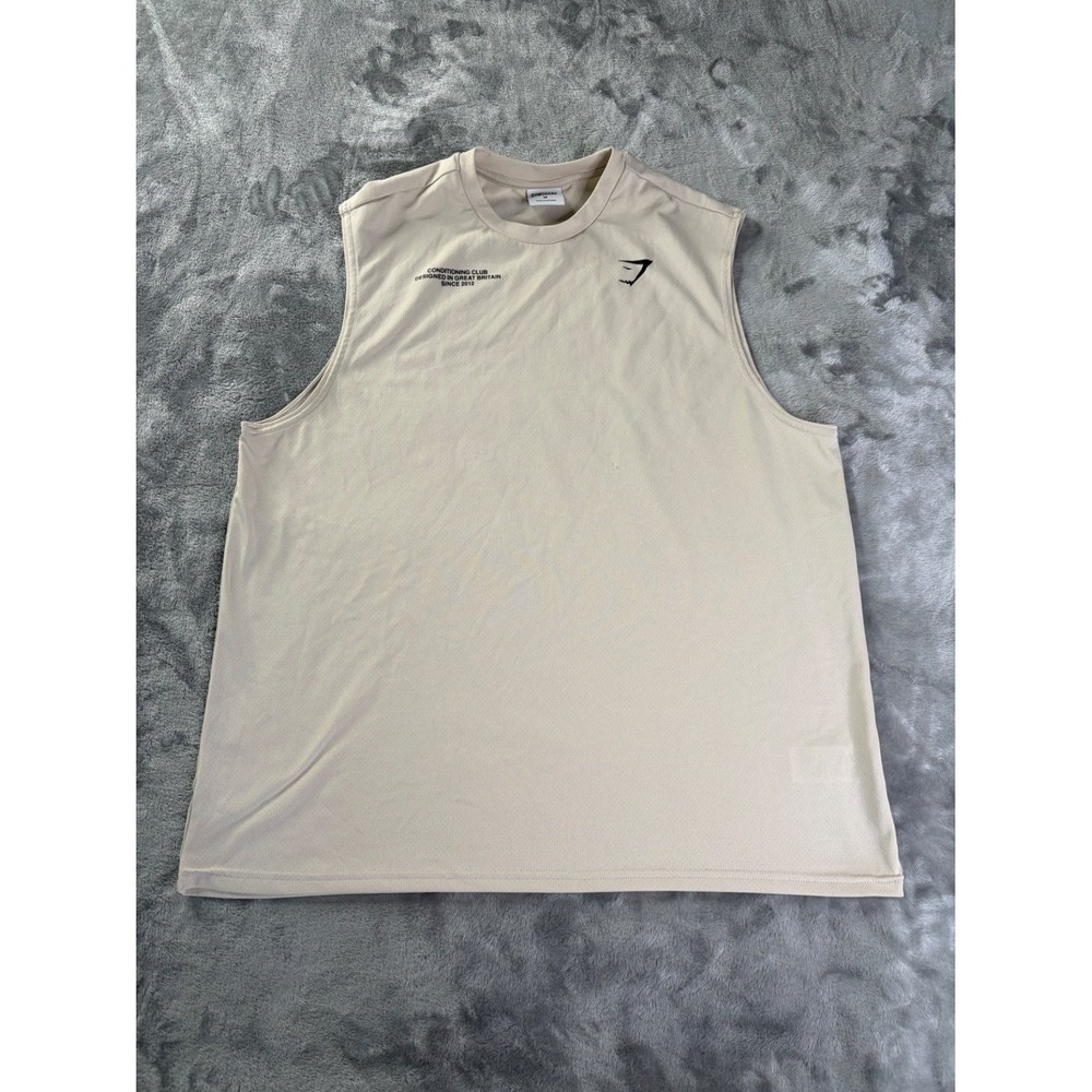 Gymshark Sleeveless Muscle Tank Top Conditioning Club Mens M Beige Crew Neck